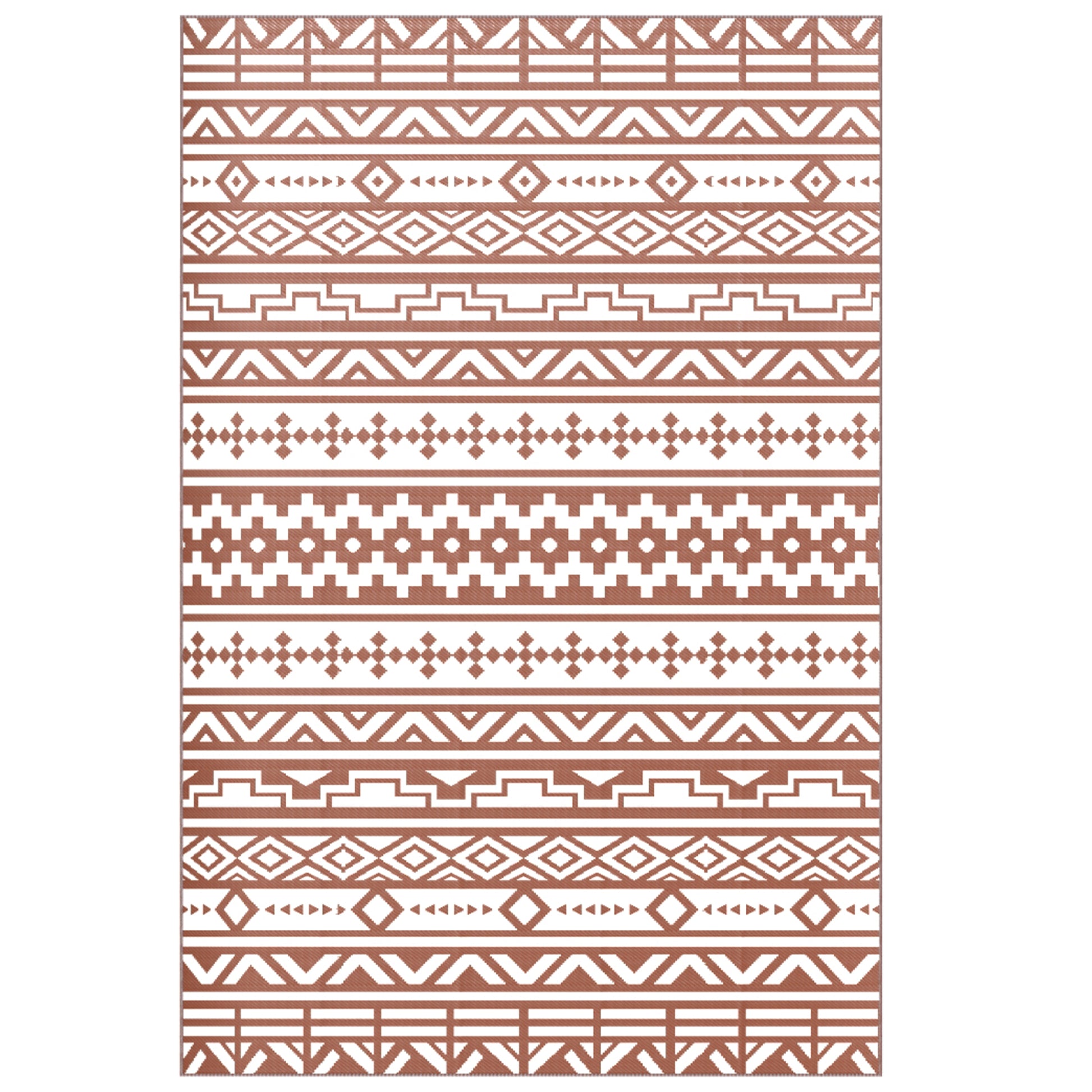 Reversible Outdoor Rug 1.8 x 2.7 m, weather-resistant PP geometric wall pattern floor mat, includes carry bag, outdoor terrace rug, red and white