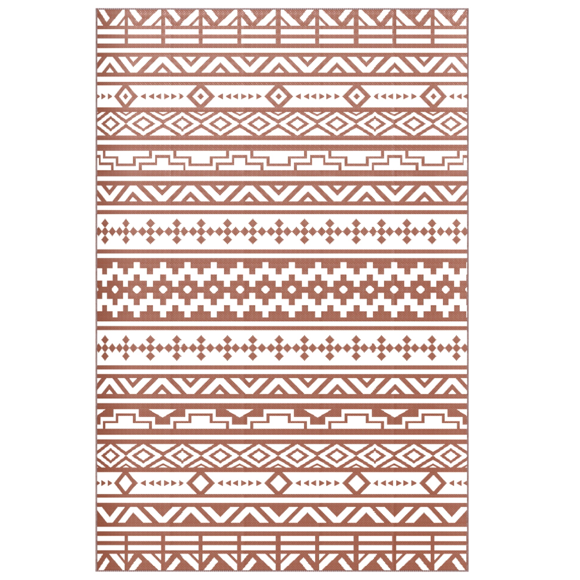 Reversible Outdoor Rug 1.8 x 2.7 m, weather-resistant PP geometric wall pattern floor mat, includes carry bag, outdoor terrace rug, red and white