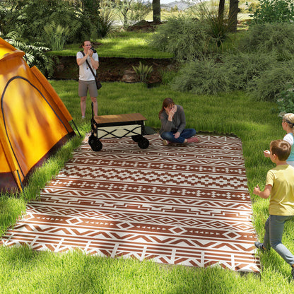 Reversible Outdoor Rug 1.8 x 2.7 m, weather-resistant PP geometric wall pattern floor mat, includes carry bag, outdoor terrace rug, red and white