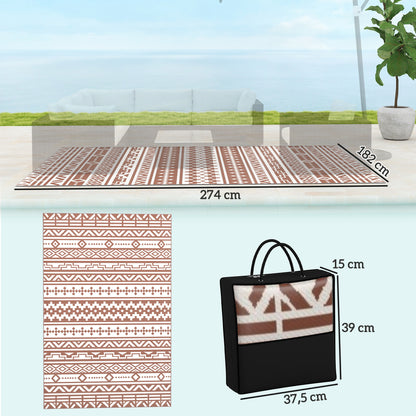 Reversible Outdoor Rug 1.8 x 2.7 m, weather-resistant PP geometric wall pattern floor mat, includes carry bag, outdoor terrace rug, red and white