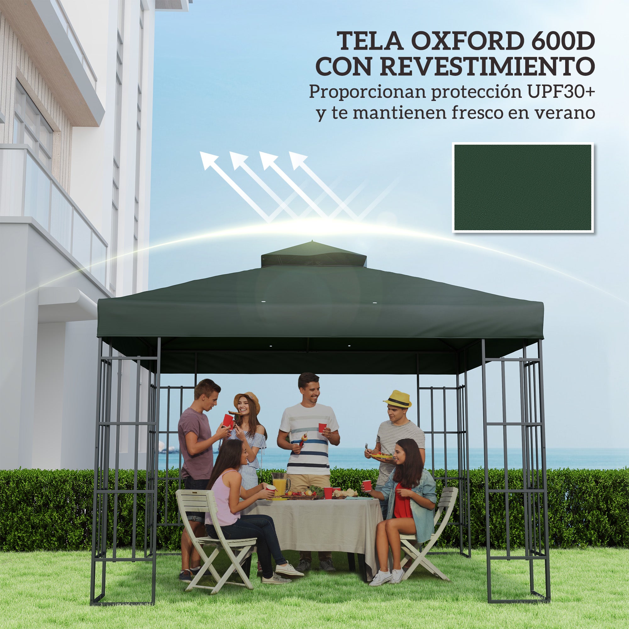 Replacement Canopy for Gazebo 3x3 m Replacement Cover 370g/㎡ with Double Roof with Mosquito Net UV Protection 30+ Replacement Canopy for Gazebo Green