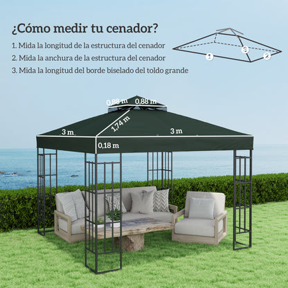 Replacement Canopy for Gazebo 3x3 m Replacement Cover 370g/㎡ with Double Roof with Mosquito Net UV Protection 30+ Replacement Canopy for Gazebo Green