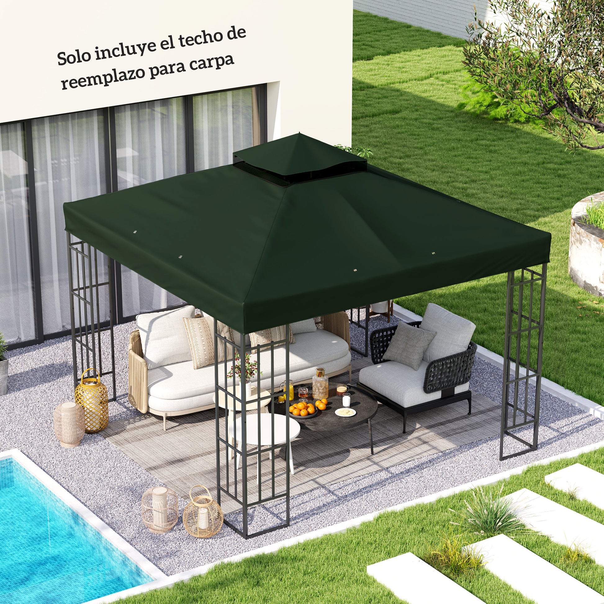 Replacement Canopy for Gazebo 3x3 m Replacement Cover 370g/㎡ with Double Roof with Mosquito Net UV Protection 30+ Replacement Canopy for Gazebo Green