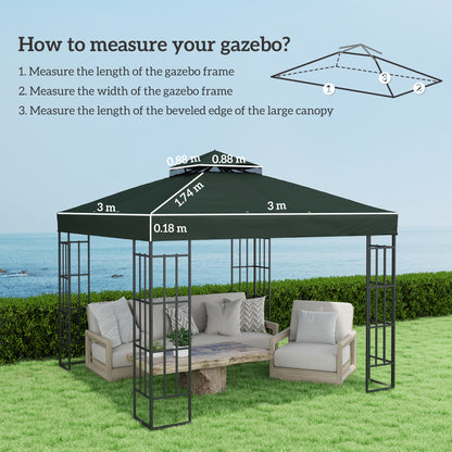Replacement Canopy for Gazebo 3x3 m Replacement Cover 370g/㎡ with Double Roof with Mosquito Net UV Protection 30+ Replacement Canopy for Gazebo Green