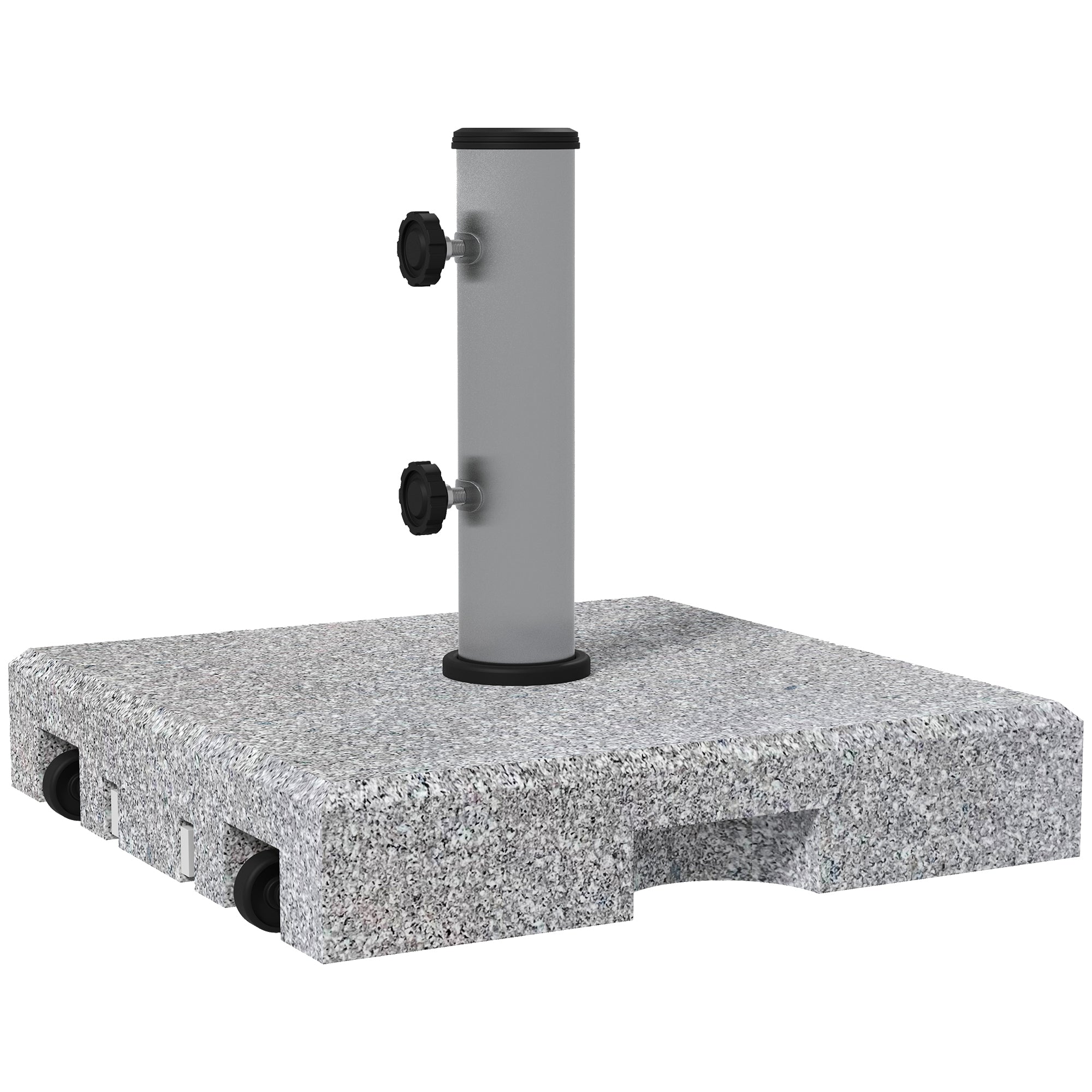 Granite Umbrella Stand 28kg Umbrella Base with Two Rotating Knobs on the Stand for Mast Diameter Ø 32/38/48 mm, Umbrella Stand with Wheels for Garden, Balcony, Granite, Gray