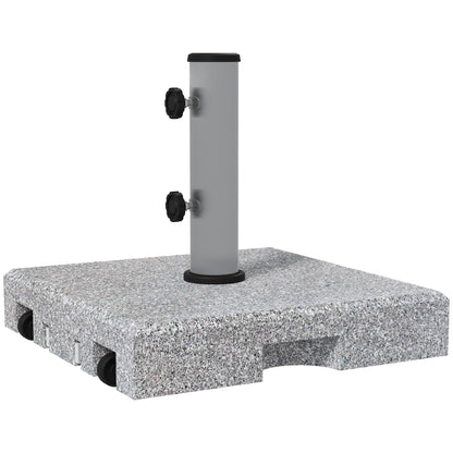 Granite Umbrella Stand 28kg Umbrella Base with Two Rotating Knobs on the Stand for Mast Diameter Ø 32/38/48 mm, Umbrella Stand with Wheels for Garden, Balcony, Granite, Gray