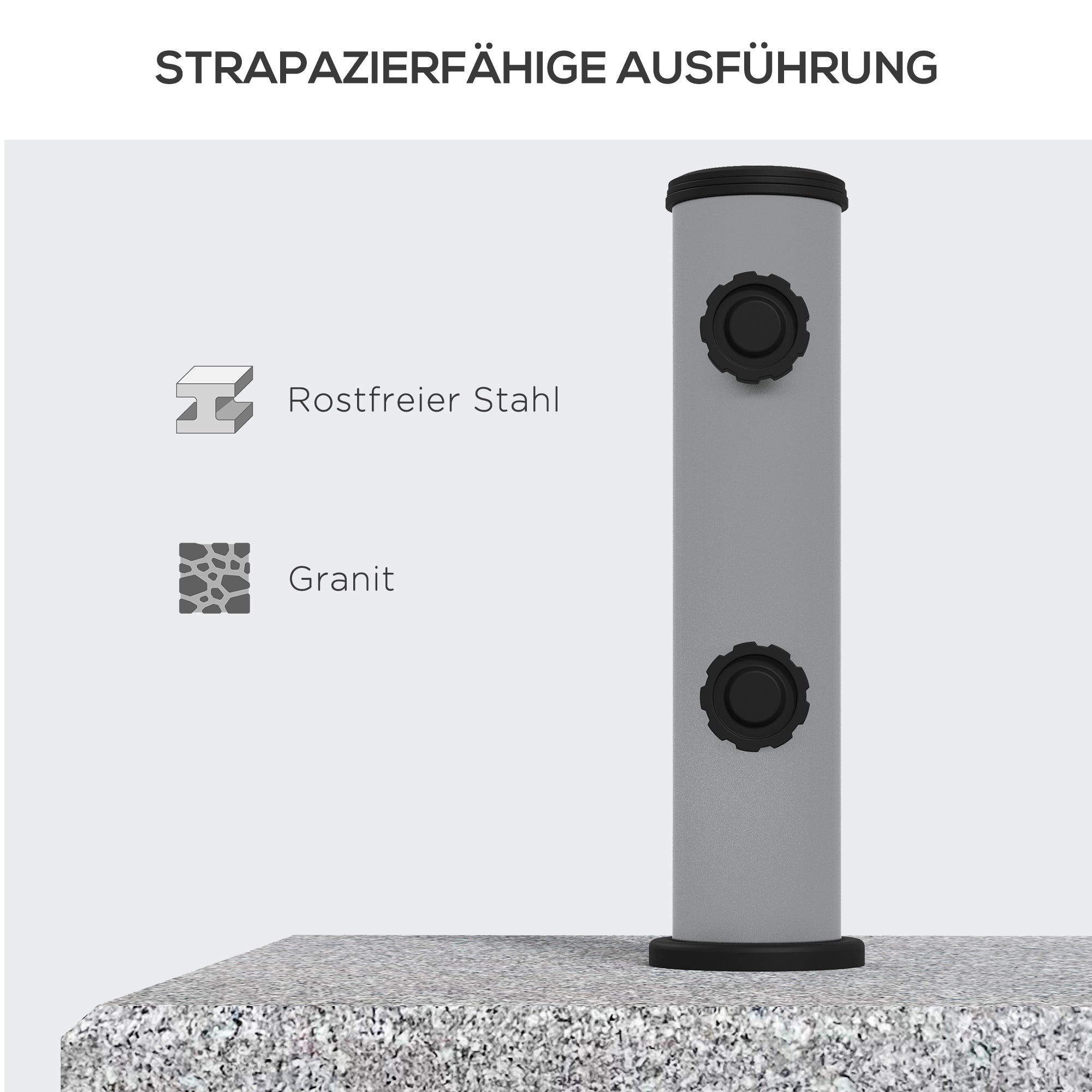 Granite Umbrella Stand 28kg Umbrella Base with Two Rotating Knobs on the Stand for Mast Diameter Ø 32/38/48 mm, Umbrella Stand with Wheels for Garden, Balcony, Granite, Gray