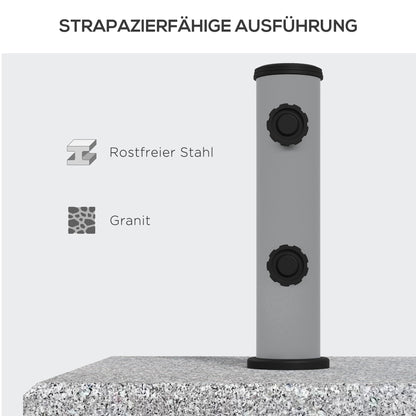 Granite Umbrella Stand 28kg Umbrella Base with Two Rotating Knobs on the Stand for Mast Diameter Ø 32/38/48 mm, Umbrella Stand with Wheels for Garden, Balcony, Granite, Gray