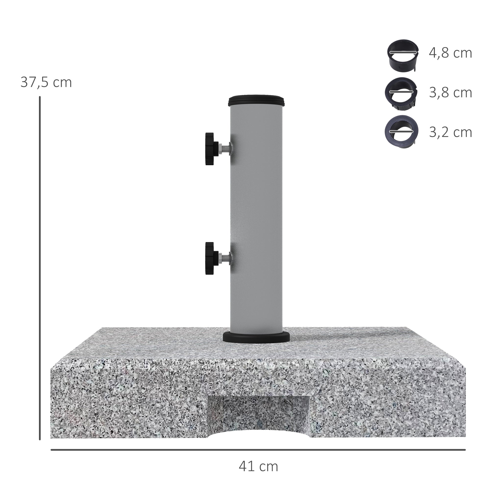 Granite Umbrella Stand 28kg Umbrella Base with Two Rotating Knobs on the Stand for Mast Diameter Ø 32/38/48 mm, Umbrella Stand with Wheels for Garden, Balcony, Granite, Gray