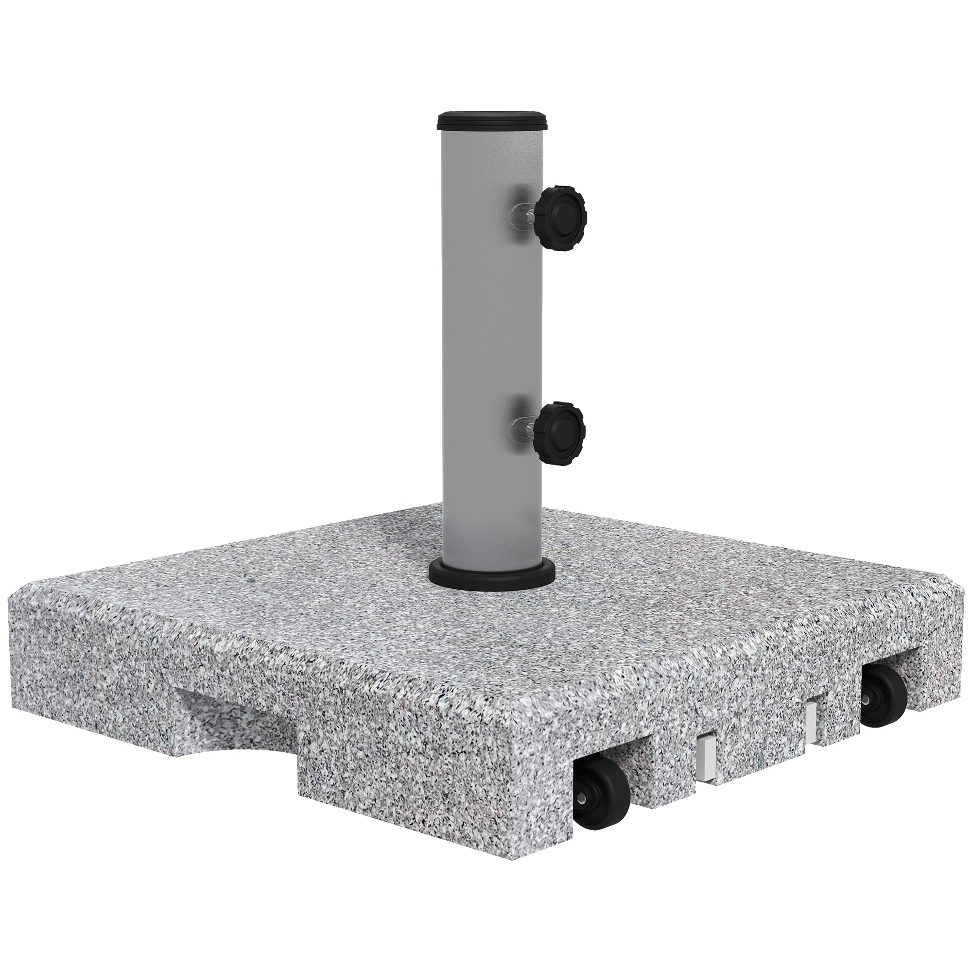 Granite Umbrella Stand 28kg Umbrella Base with Two Rotating Knobs on the Stand for Mast Diameter Ø 32/38/48 mm, Umbrella Stand with Wheels for Garden, Balcony, Granite, Gray