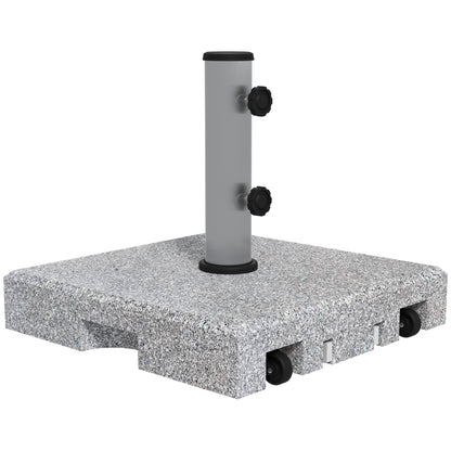 Granite Umbrella Stand 28kg Umbrella Base with Two Rotating Knobs on the Stand for Mast Diameter Ø 32/38/48 mm, Umbrella Stand with Wheels for Garden, Balcony, Granite, Gray