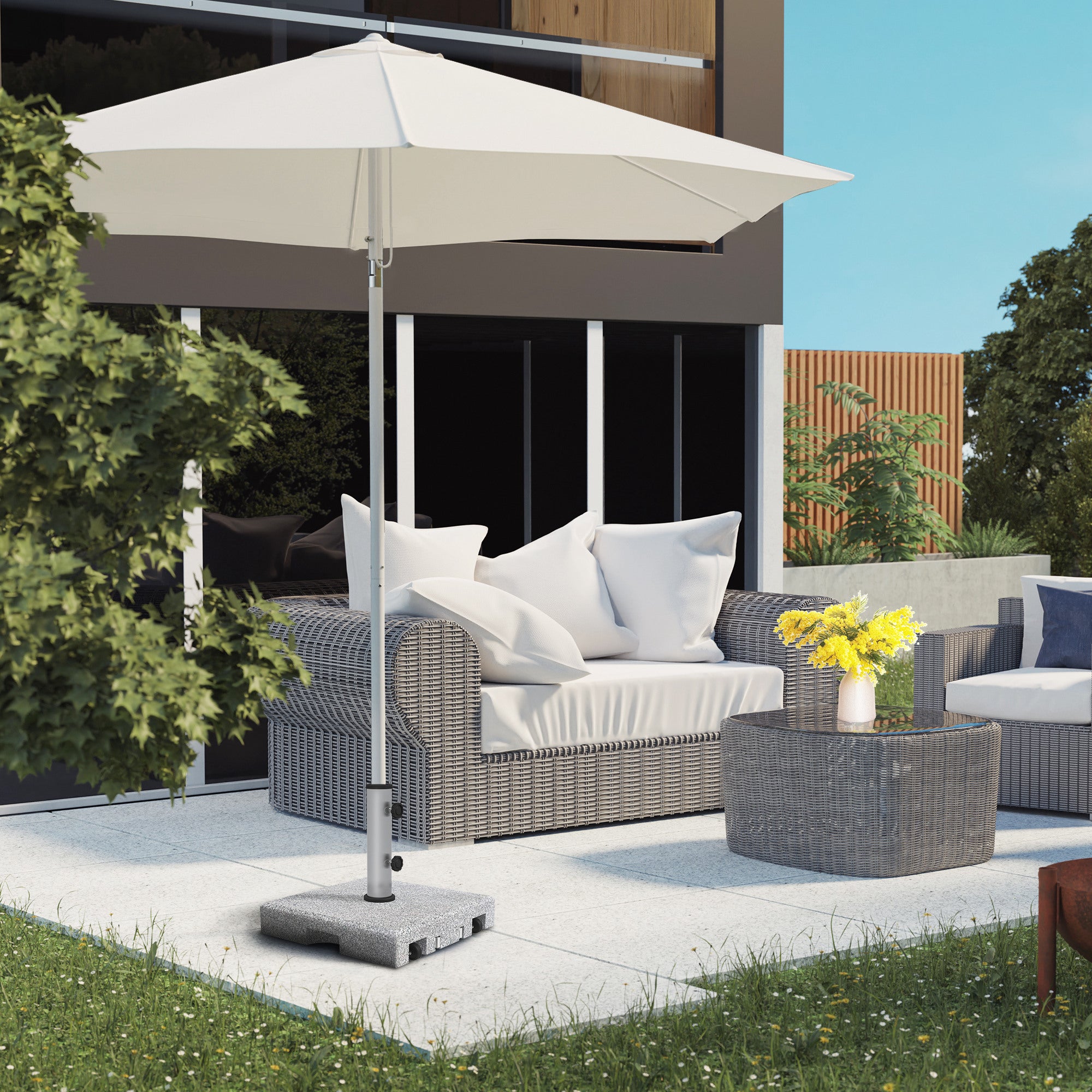 Granite Umbrella Stand 28kg Umbrella Base with Two Rotating Knobs on the Stand for Mast Diameter Ø 32/38/48 mm, Umbrella Stand with Wheels for Garden, Balcony, Granite, Gray