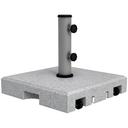 Granite Umbrella Stand 28kg Umbrella Base with Two Rotating Knobs on the Stand for Mast Diameter Ø 32/38/48 mm, Umbrella Stand with Wheels for Garden, Balcony, Granite, Gray