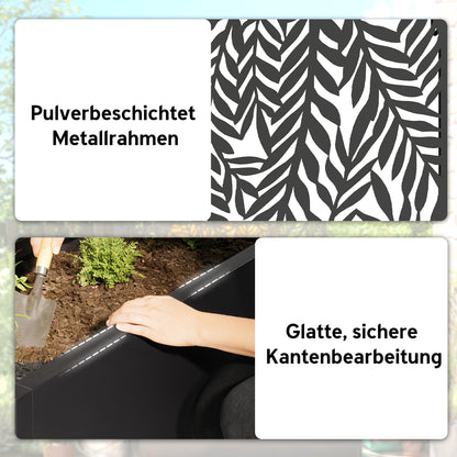 Metal Planter with Trellis and Tropical Leaf Privacy Panel, 61 x 23 x 113 cm (24 x 9.1 x 44.5 in), Black