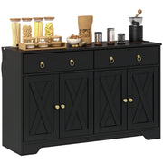 Buffet storage cabinet kitchen cabinet country style 2 drawers and 2 cabinets with adjustable height shelves - dim. 121L x 37W x 75H cm black