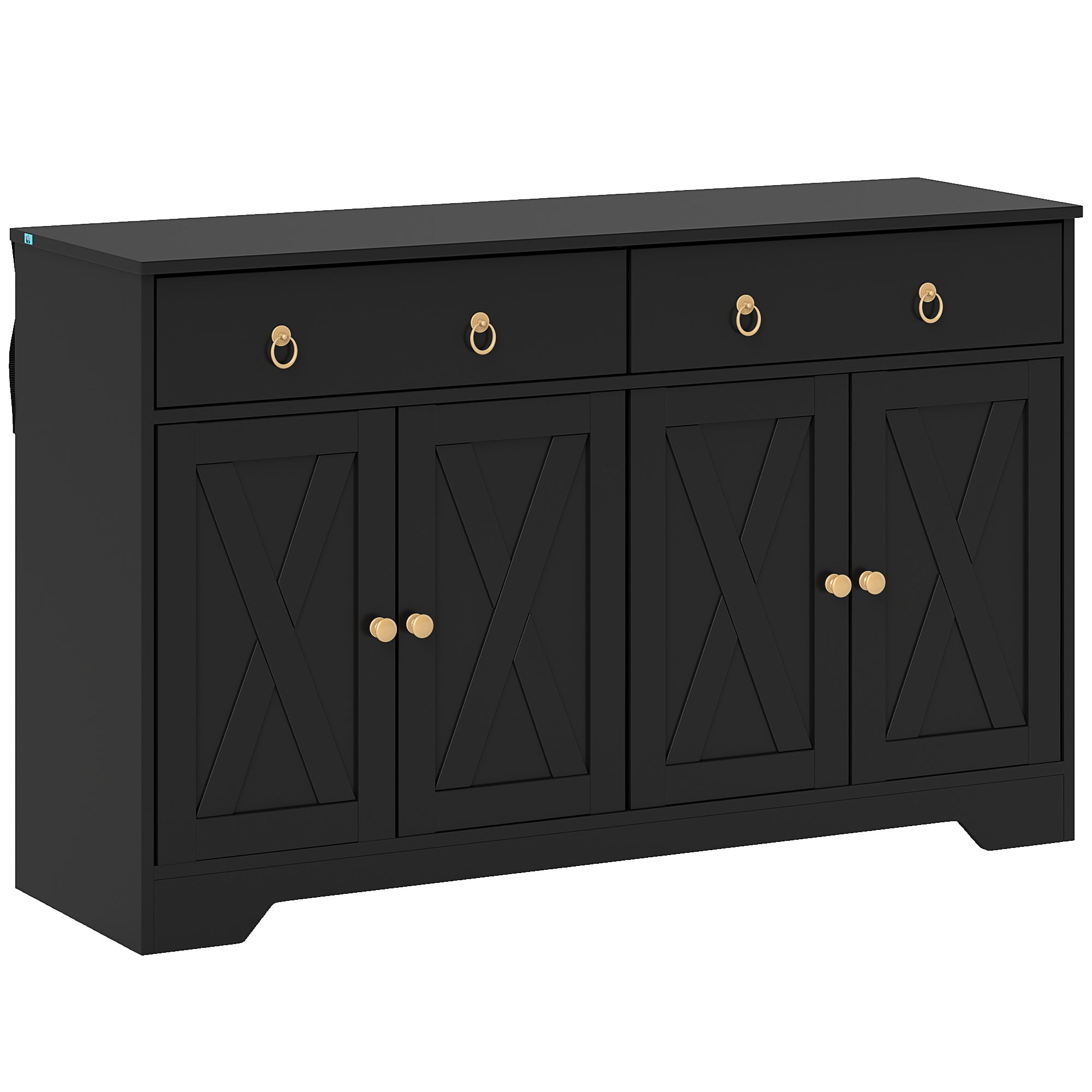 Buffet storage cabinet kitchen cabinet country style 2 drawers and 2 cabinets with adjustable height shelves - dim. 121L x 37W x 75H cm black