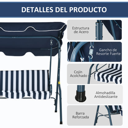 2-3 Seater Garden Swing Outdoor Swing with Adjustable Waterproof Canopy and Steel Frame for Patio Balcony 170x110x153 cm Blue
