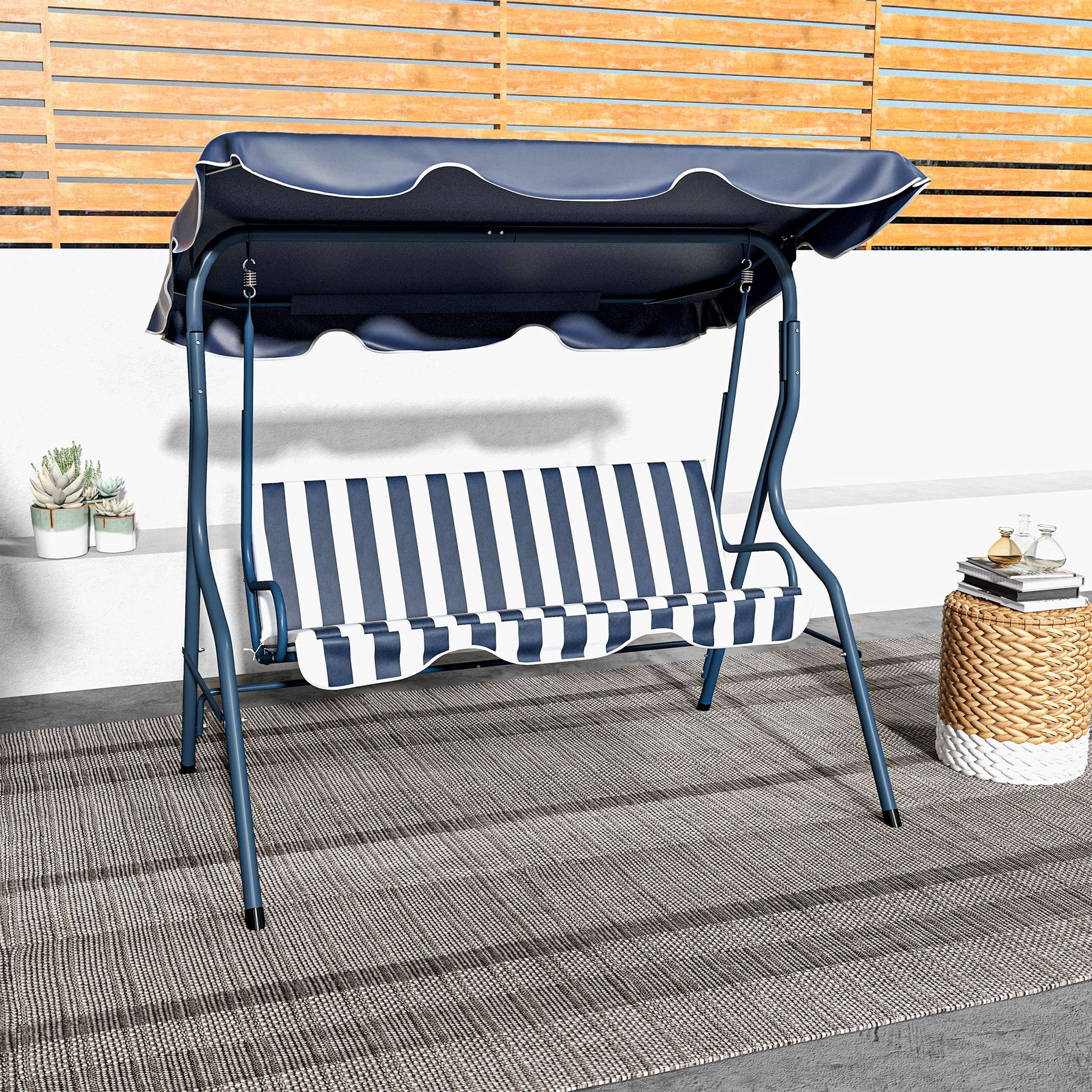 2-3 Seater Garden Swing Outdoor Swing with Adjustable Waterproof Canopy and Steel Frame for Patio Balcony 170x110x153 cm Blue