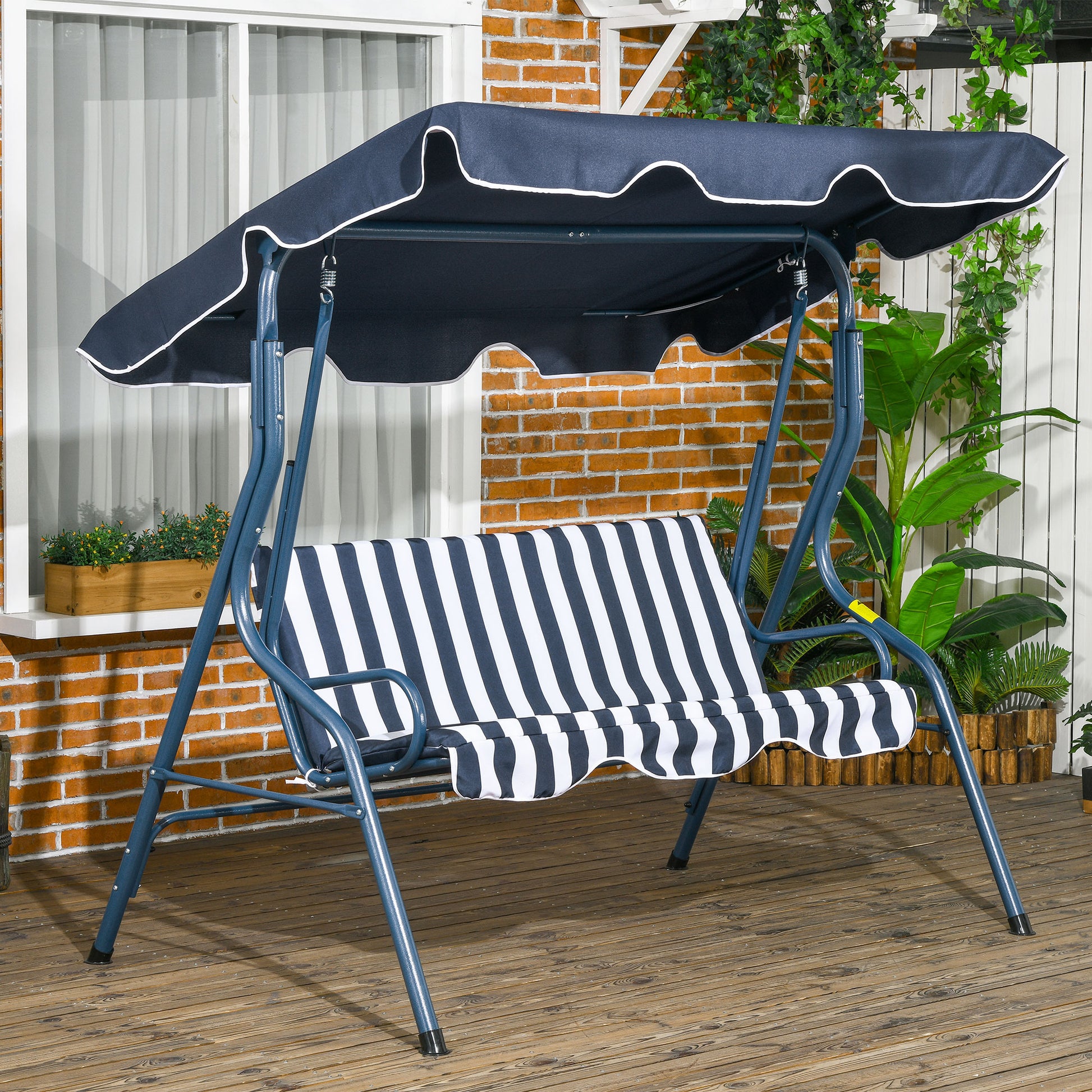 2-3 Seater Garden Swing Outdoor Swing with Adjustable Waterproof Canopy and Steel Frame for Patio Balcony 170x110x153 cm Blue