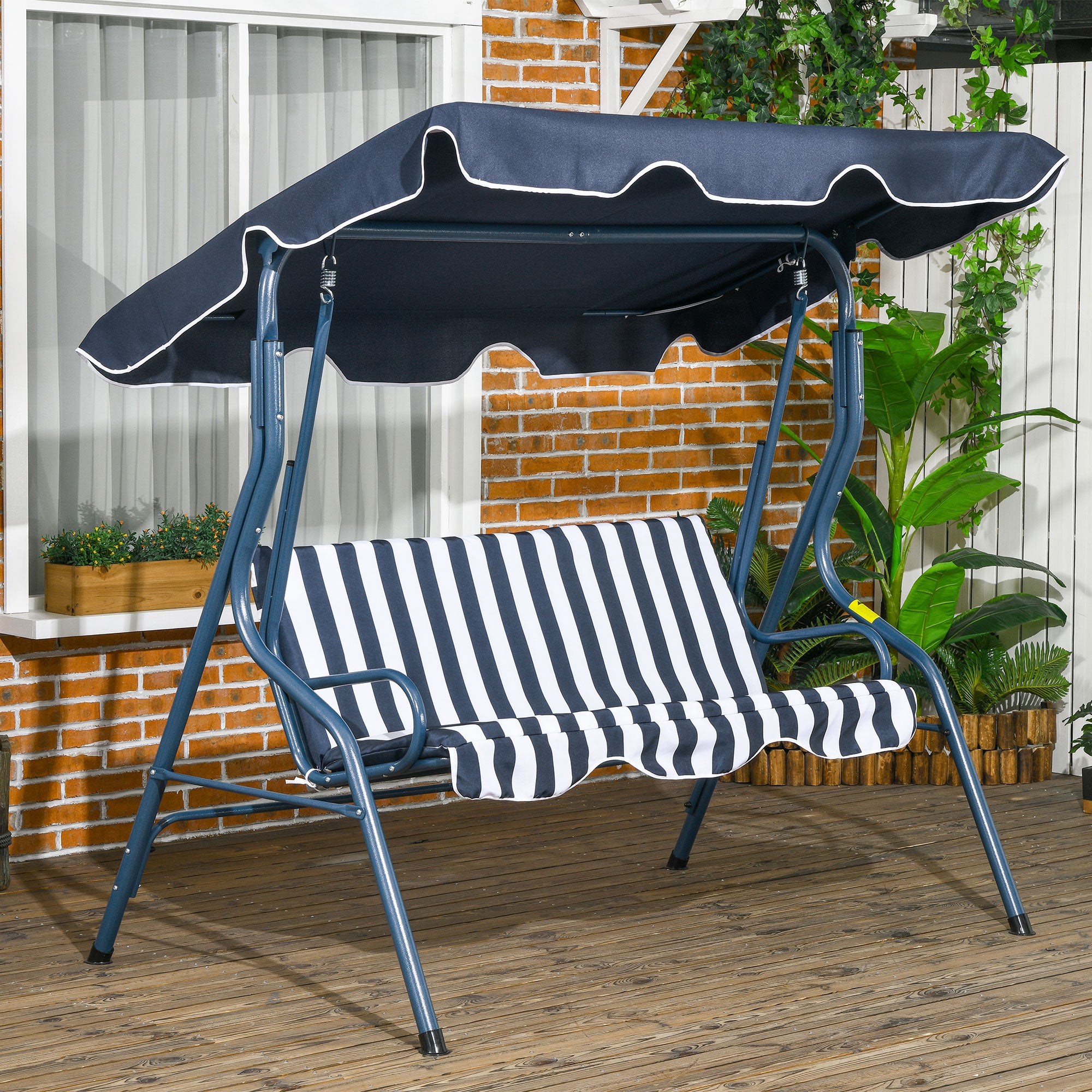 2-3 Seater Garden Swing Outdoor Swing with Adjustable Waterproof Canopy and Steel Frame for Patio Balcony 170x110x153 cm Blue