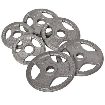 Set of 6 Steel Weight Plates Total of 35 kg 2x10 kg 2x5 kg 2x2.5 kg Olympic Plates with Central Hole of Ø54 mm for Home Gym Training Silver