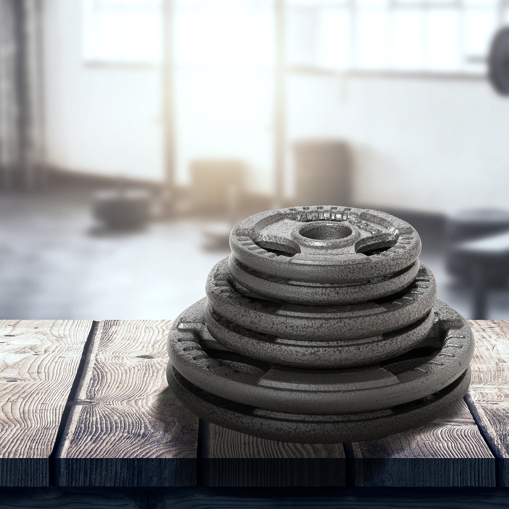Set of 6 Steel Weight Plates Total of 35 kg 2x10 kg 2x5 kg 2x2.5 kg Olympic Plates with Central Hole of Ø54 mm for Home Gym Training Silver