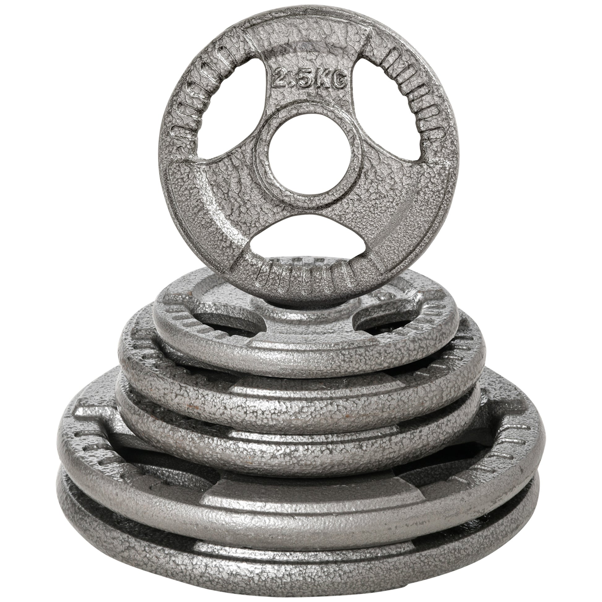Set of 6 Steel Weight Plates Total of 35 kg 2x10 kg 2x5 kg 2x2.5 kg Olympic Plates with Central Hole of Ø54 mm for Home Gym Training Silver