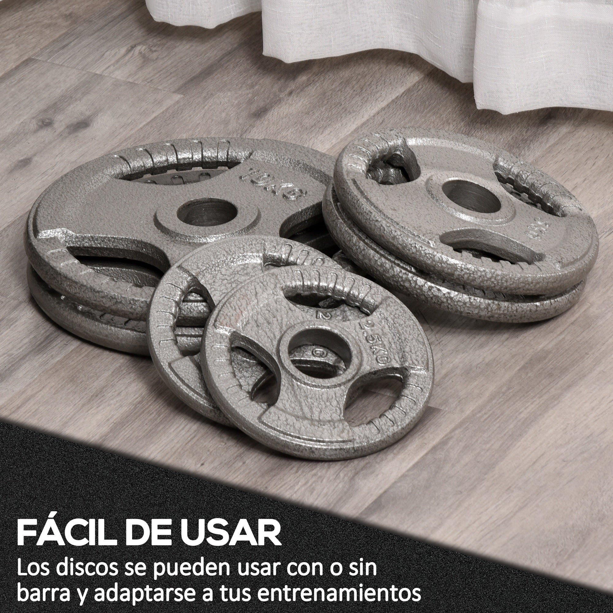 Set of 6 Steel Weight Plates Total of 35 kg 2x10 kg 2x5 kg 2x2.5 kg Olympic Plates with Central Hole of Ø54 mm for Home Gym Training Silver