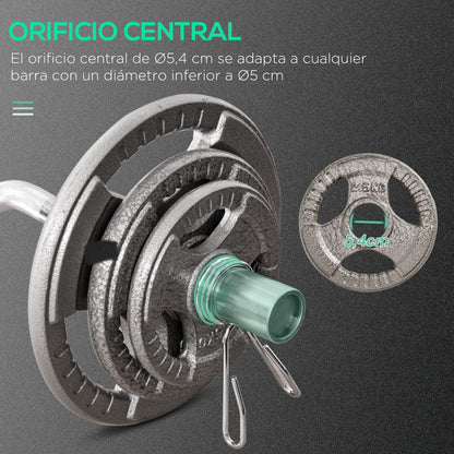 Set of 6 Steel Weight Plates Total of 35 kg 2x10 kg 2x5 kg 2x2.5 kg Olympic Plates with Central Hole of Ø54 mm for Home Gym Training Silver