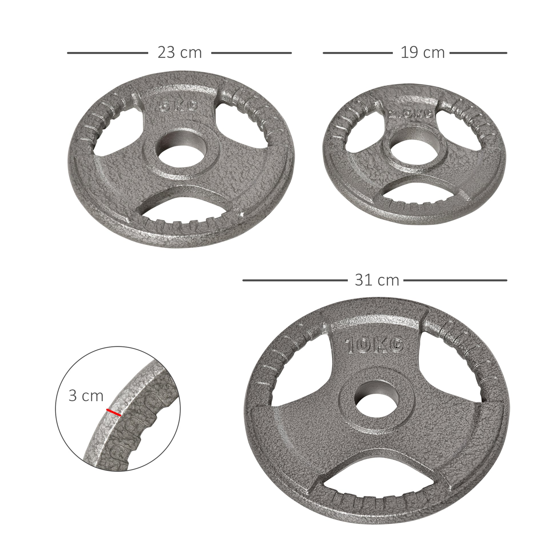 Set of 6 Steel Weight Plates Total of 35 kg 2x10 kg 2x5 kg 2x2.5 kg Olympic Plates with Central Hole of Ø54 mm for Home Gym Training Silver