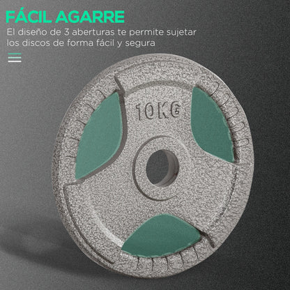 Set of 6 Steel Weight Plates Total of 35 kg 2x10 kg 2x5 kg 2x2.5 kg Olympic Plates with Central Hole of Ø54 mm for Home Gym Training Silver