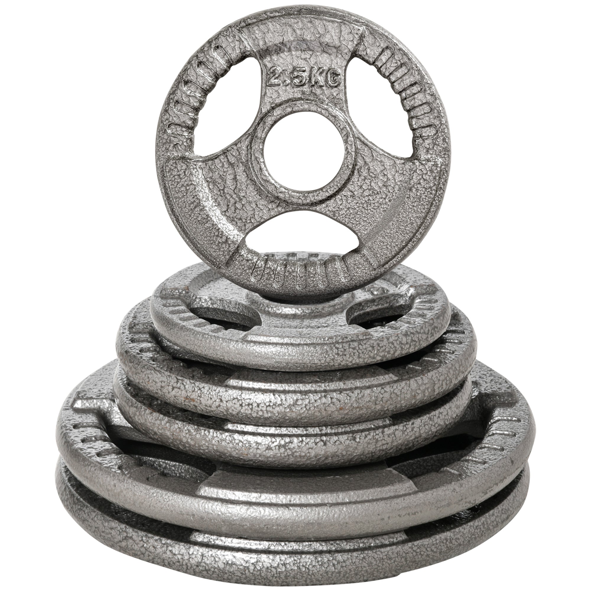 Set of 6 Steel Weight Plates Total of 35 kg 2x10 kg 2x5 kg 2x2.5 kg Olympic Plates with Central Hole of Ø54 mm for Home Gym Training Silver