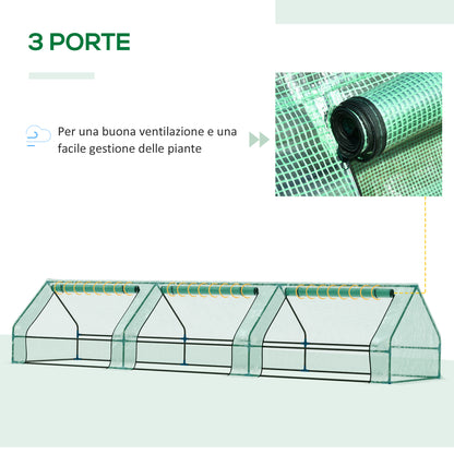 Waterproof and Anti-UV Garden Greenhouse with 3 Roll-Up Windows, Mini Plant Greenhouse in Steel and Polyethylene, 400x100x80 cm, Green