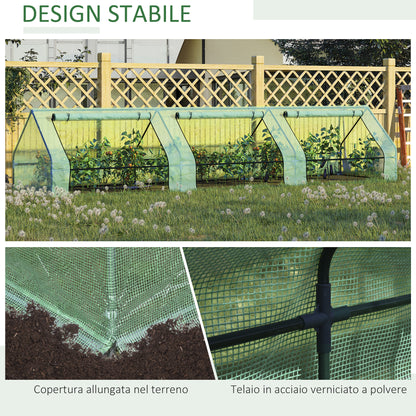 Waterproof and Anti-UV Garden Greenhouse with 3 Roll-Up Windows, Mini Plant Greenhouse in Steel and Polyethylene, 400x100x80 cm, Green