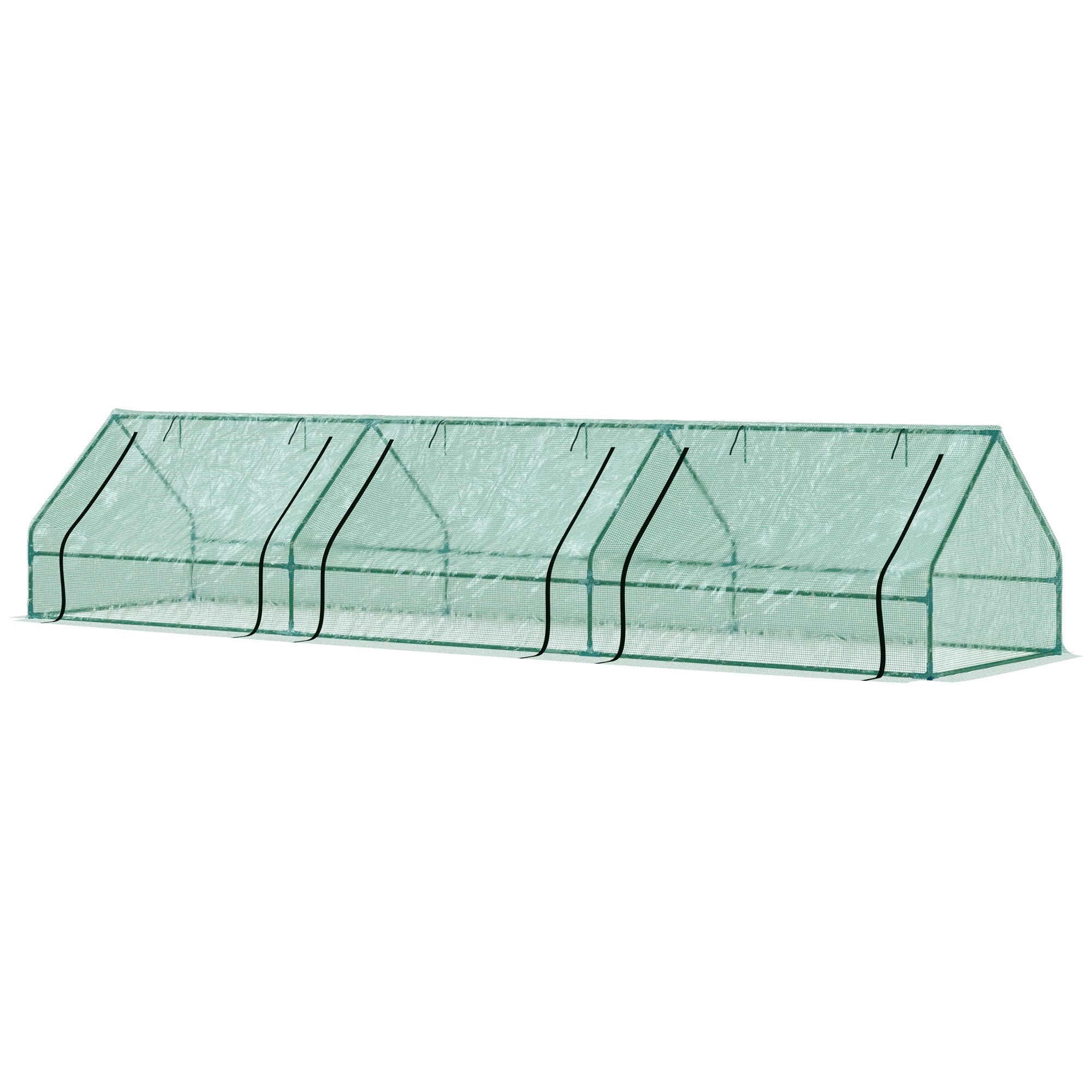 Waterproof and Anti-UV Garden Greenhouse with 3 Roll-Up Windows, Mini Plant Greenhouse in Steel and Polyethylene, 400x100x80 cm, Green