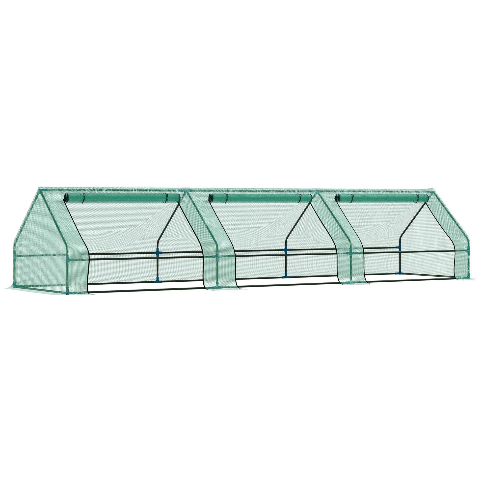 Waterproof and Anti-UV Garden Greenhouse with 3 Roll-Up Windows, Mini Plant Greenhouse in Steel and Polyethylene, 400x100x80 cm, Green