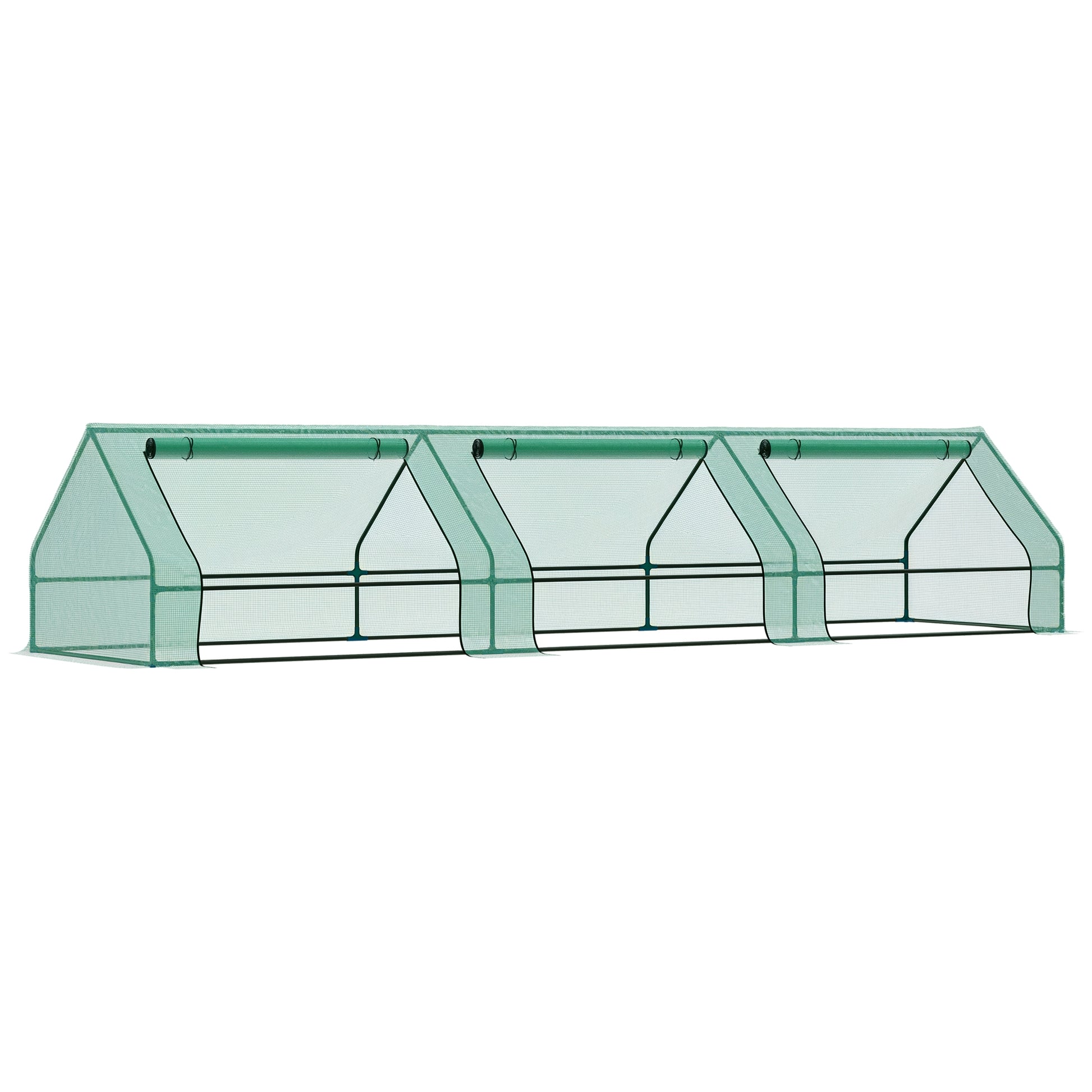 Waterproof and Anti-UV Garden Greenhouse with 3 Roll-Up Windows, Mini Plant Greenhouse in Steel and Polyethylene, 400x100x80 cm, Green