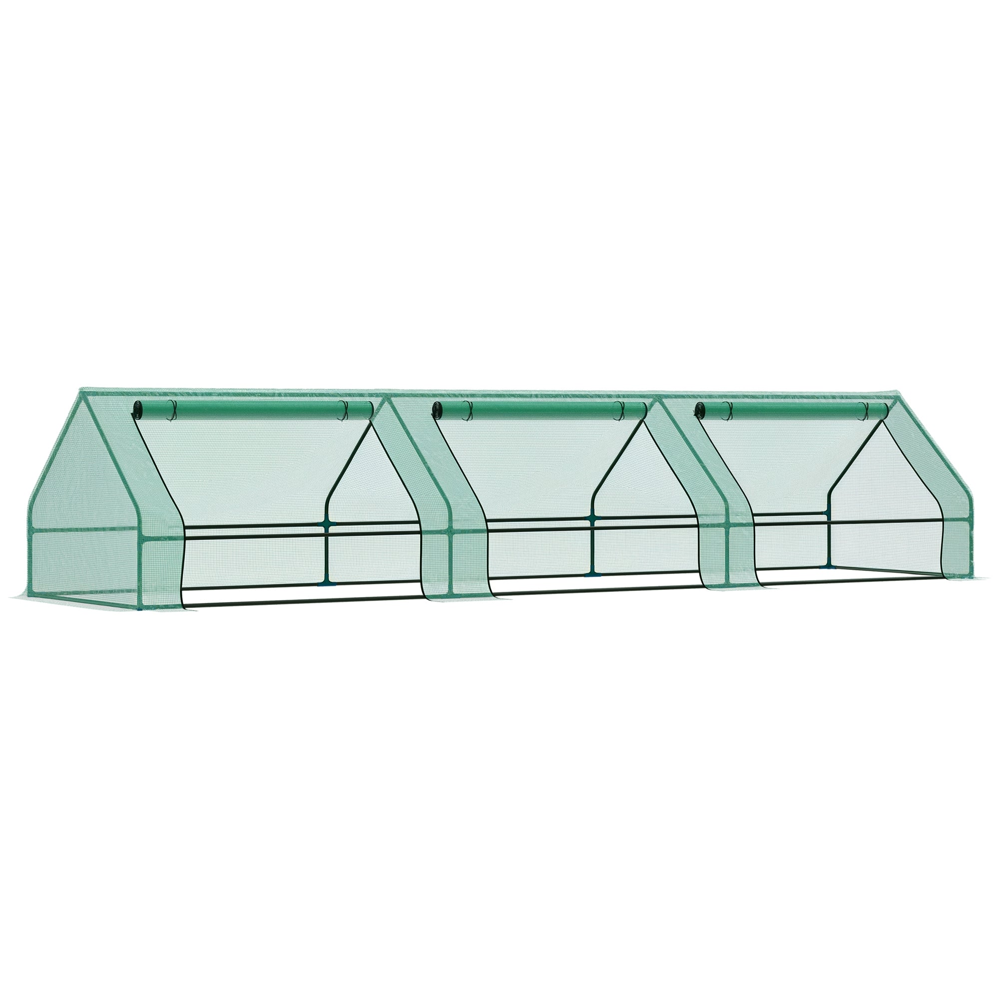 Waterproof and Anti-UV Garden Greenhouse with 3 Roll-Up Windows, Mini Plant Greenhouse in Steel and Polyethylene, 400x100x80 cm, Green