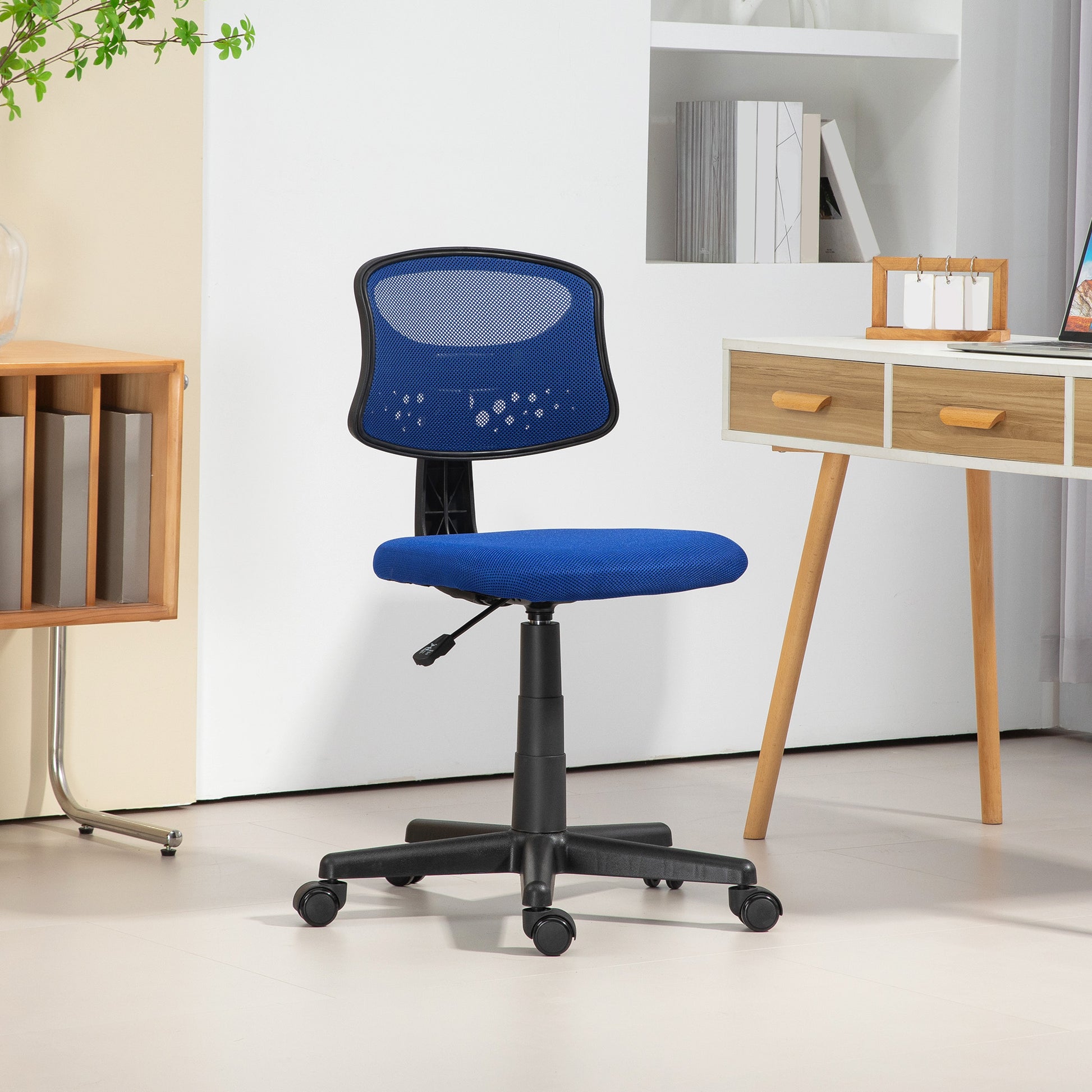 Armless Ergonomic Office Chair Swivel Desk Chair with Breathable Mesh Backrest Adjustable Height Office Chair 120 kg Capacity Blue