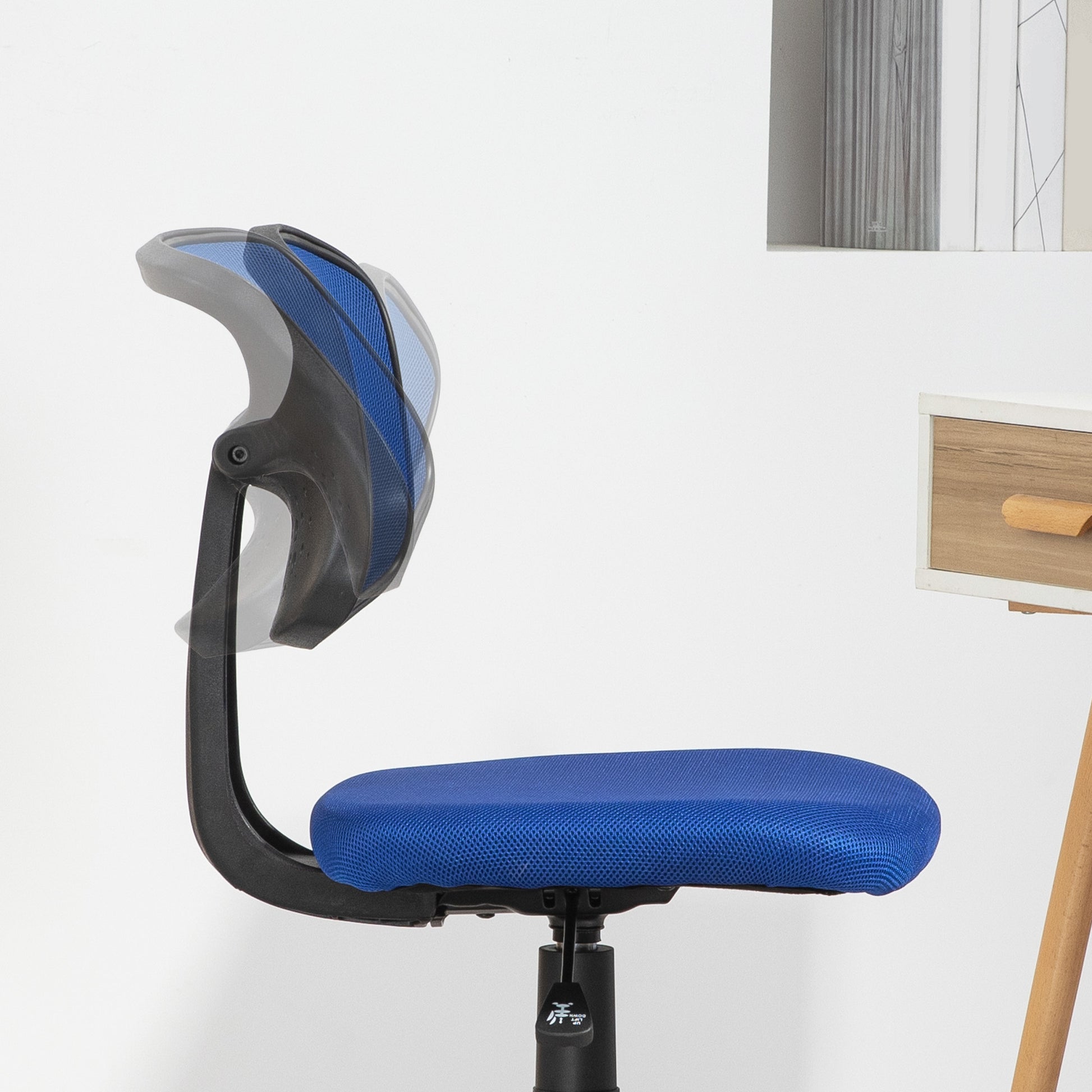 Armless Ergonomic Office Chair Swivel Desk Chair with Breathable Mesh Backrest Adjustable Height Office Chair 120 kg Capacity Blue