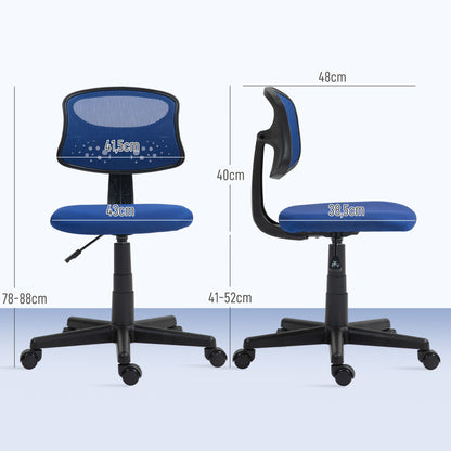 Armless Ergonomic Office Chair Swivel Desk Chair with Breathable Mesh Backrest Adjustable Height Office Chair 120 kg Capacity Blue