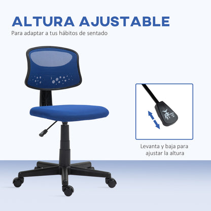 Armless Ergonomic Office Chair Swivel Desk Chair with Breathable Mesh Backrest Adjustable Height Office Chair 120 kg Capacity Blue
