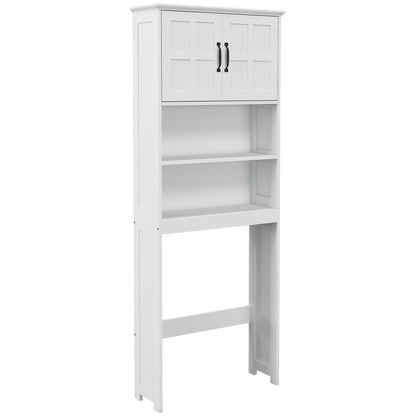 Over-the-Toilet Cabinet for Washer with 2 Doors Open Shelves and Adjustable Shelf Bathroom Cabinet 66x23x178 cm White