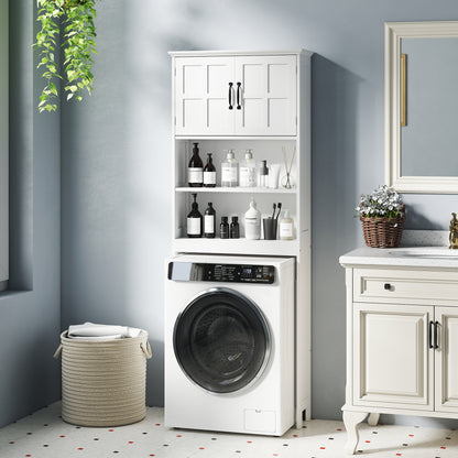 Over-the-Toilet Cabinet for Washer with 2 Doors Open Shelves and Adjustable Shelf Bathroom Cabinet 66x23x178 cm White