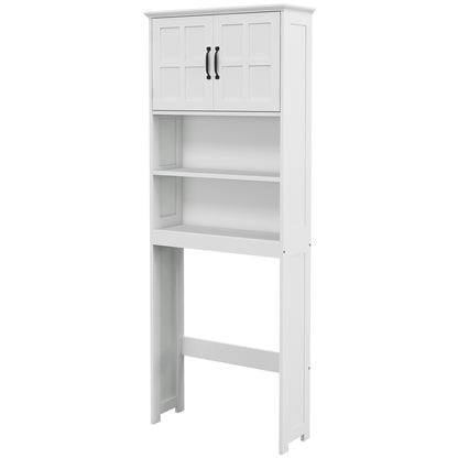 Over-the-Toilet Cabinet for Washer with 2 Doors Open Shelves and Adjustable Shelf Bathroom Cabinet 66x23x178 cm White