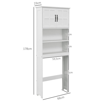 Over-the-Toilet Cabinet for Washer with 2 Doors Open Shelves and Adjustable Shelf Bathroom Cabinet 66x23x178 cm White