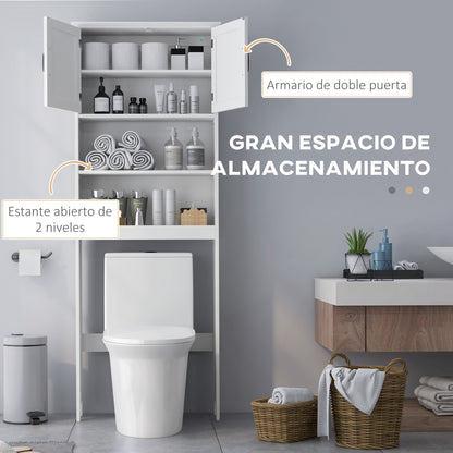 Over-the-Toilet Cabinet for Washer with 2 Doors Open Shelves and Adjustable Shelf Bathroom Cabinet 66x23x178 cm White