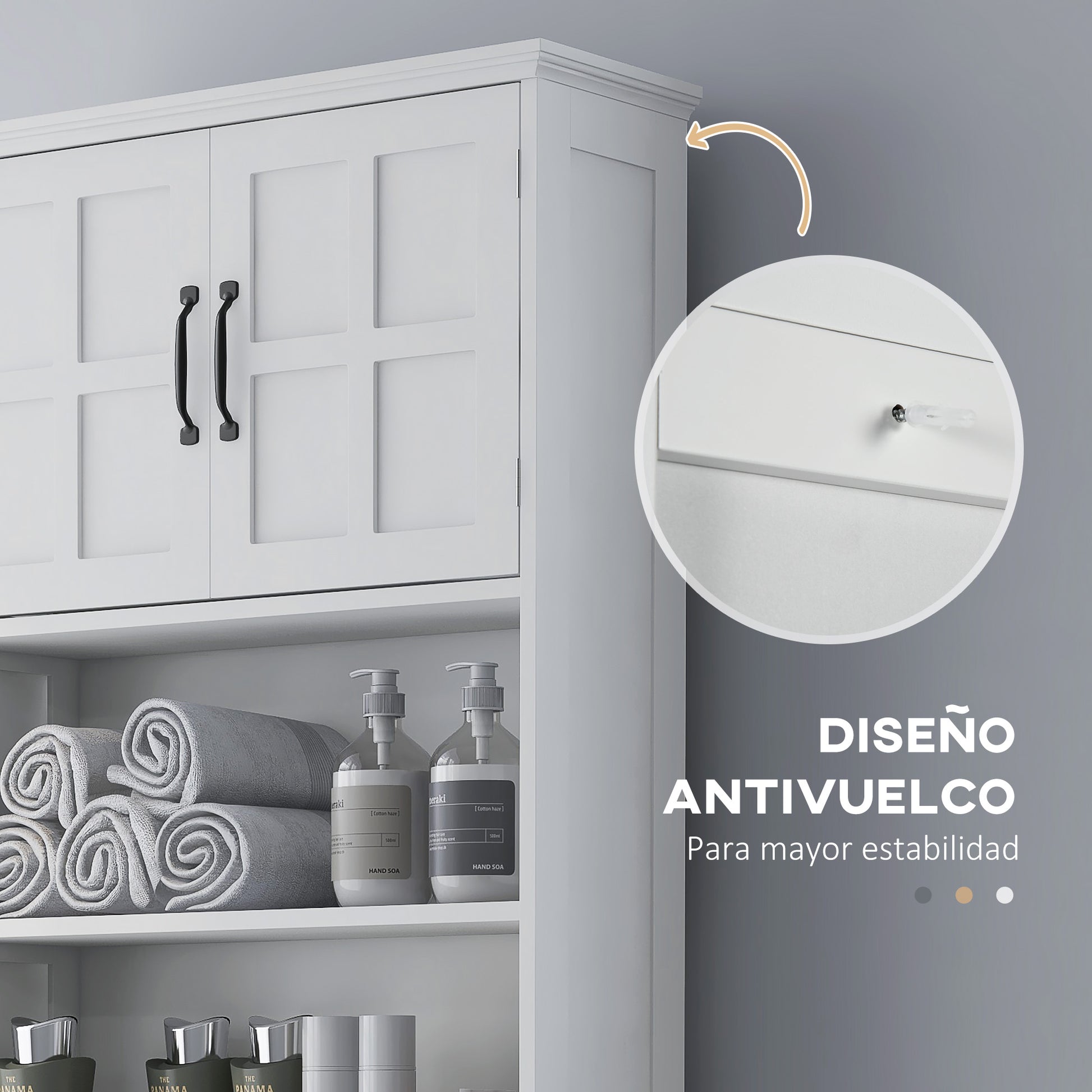 Over-the-Toilet Cabinet for Washer with 2 Doors Open Shelves and Adjustable Shelf Bathroom Cabinet 66x23x178 cm White