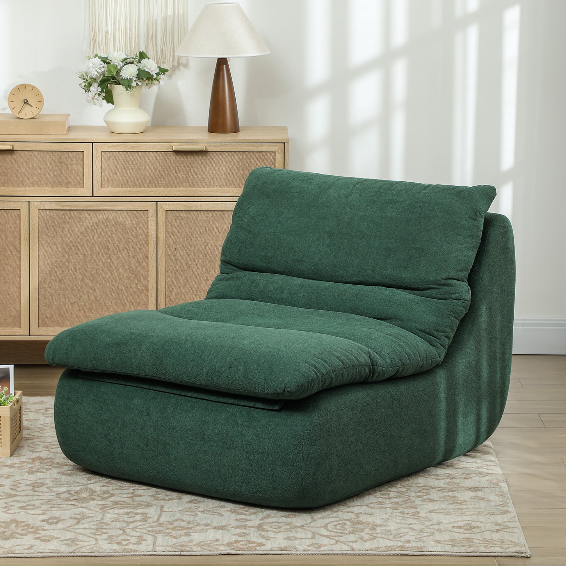 Floor Chair with one-piece ultrahigh density foam, floor sofa Lazy Sofa with velvet look meditation chair lounge chair for home, office, Green