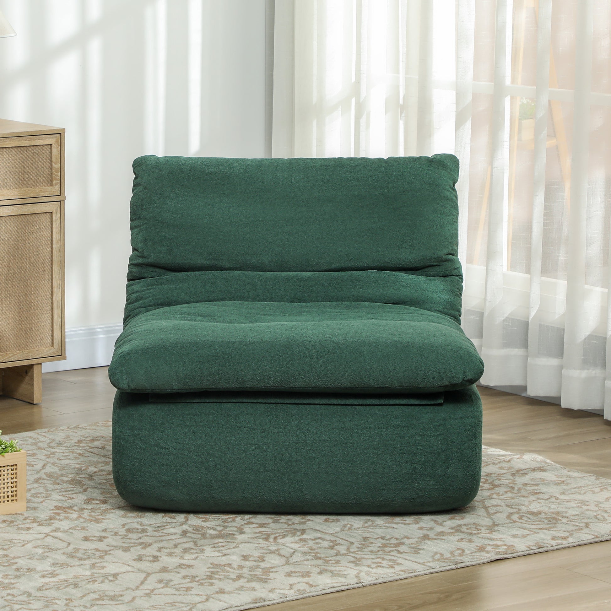 Floor Chair with one-piece ultrahigh density foam, floor sofa Lazy Sofa with velvet look meditation chair lounge chair for home, office, Green